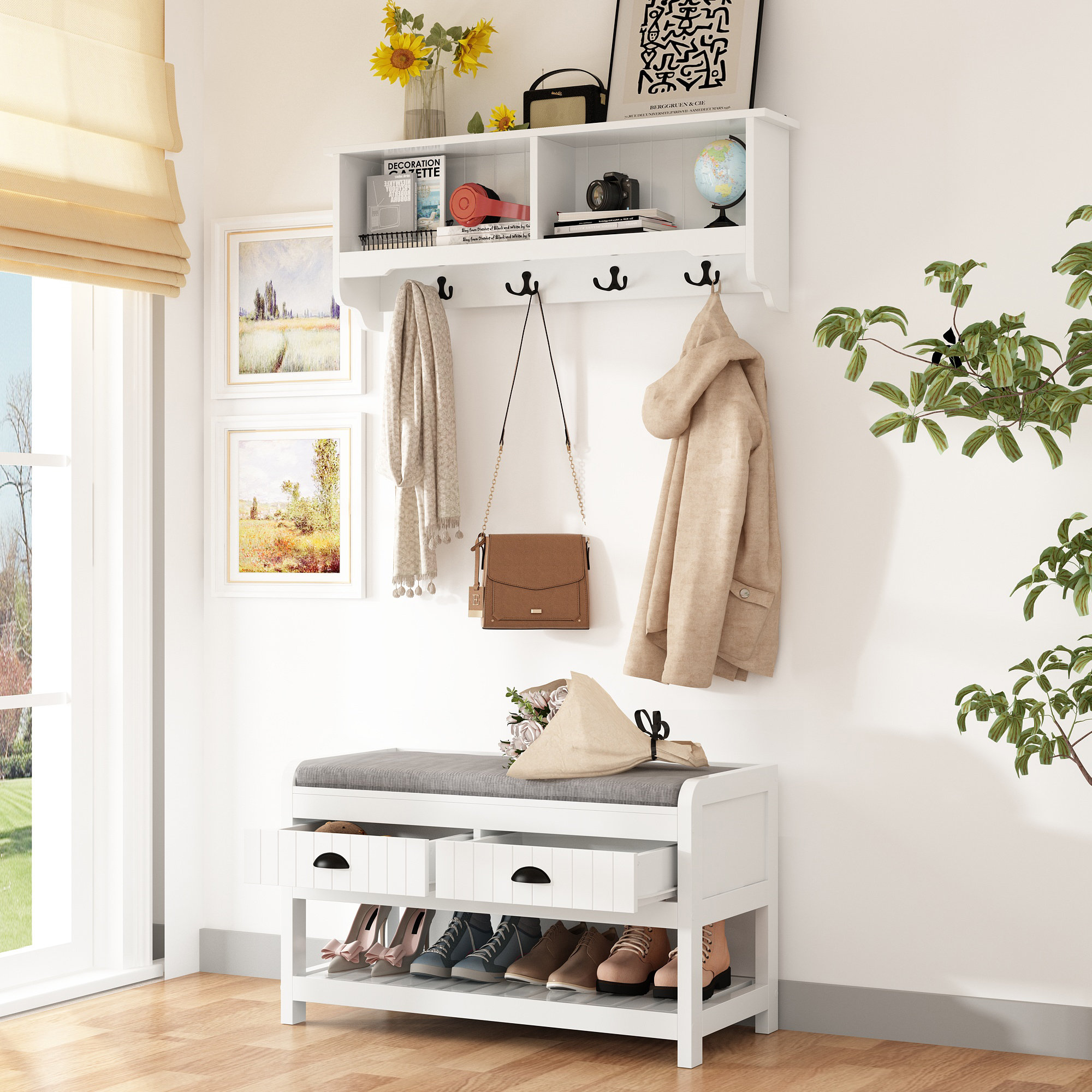 Winston Porter Somia Hall Tree 34.2'' Wide with Bench and Shoe Storage