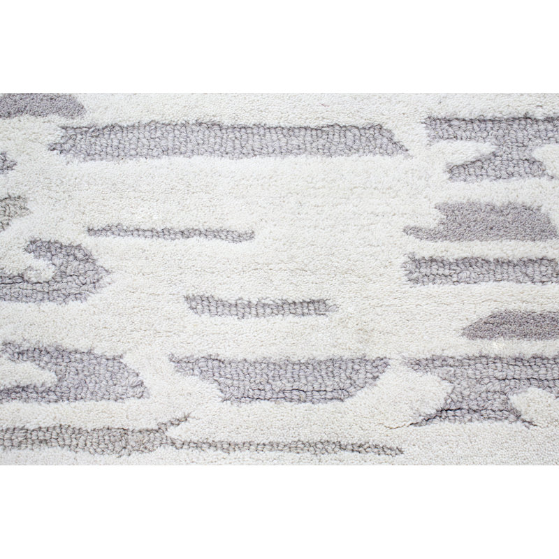 Govany Abstract Handmade Tufted Wool Grey/White Area Rug, Runner 2'6" x 8'