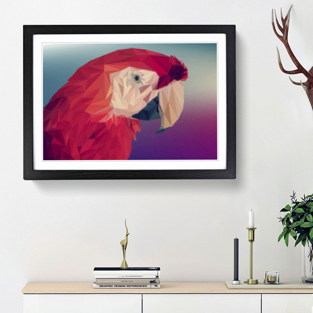 Geometric Scarlet Macaw Parrot in Abstract - Framed Print