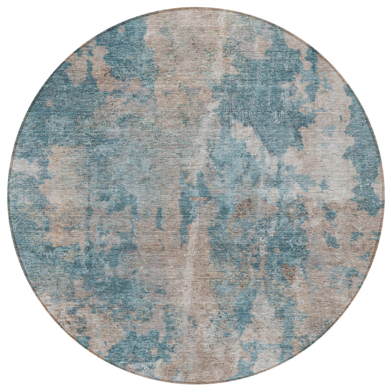 8' Teal Machine Woven Uv Treated Animal Print Indoor Outdoor Round Area Rug