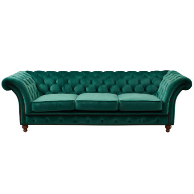 Jarique 98" Velvet Rolled Arm Chesterfield Sofa
