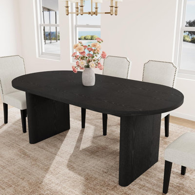 5-Piece Oval Dining Table Set - 63 Inch Kitchen Table with 4 Upholstered High Back Chairs, Rustic Farmhouse Wood Base Dining Set for Dining Room, Black & Beige