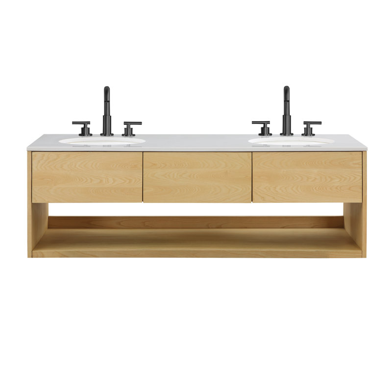 Redbridge 60'' Double Wall Mounted Bathroon Vanity with Quartz Top