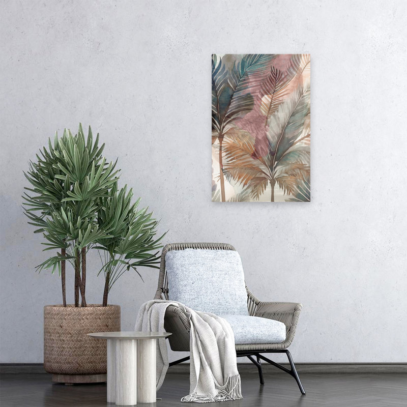 Island Dreams - Art abstrait aquarelle floral et botanique avec feuilles de palmier, H 24 po x l 16 po