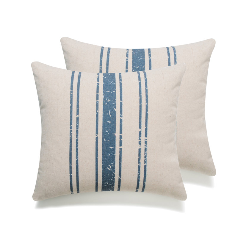 Old French Stripe Striped Linen Pillow Cover, Blue
