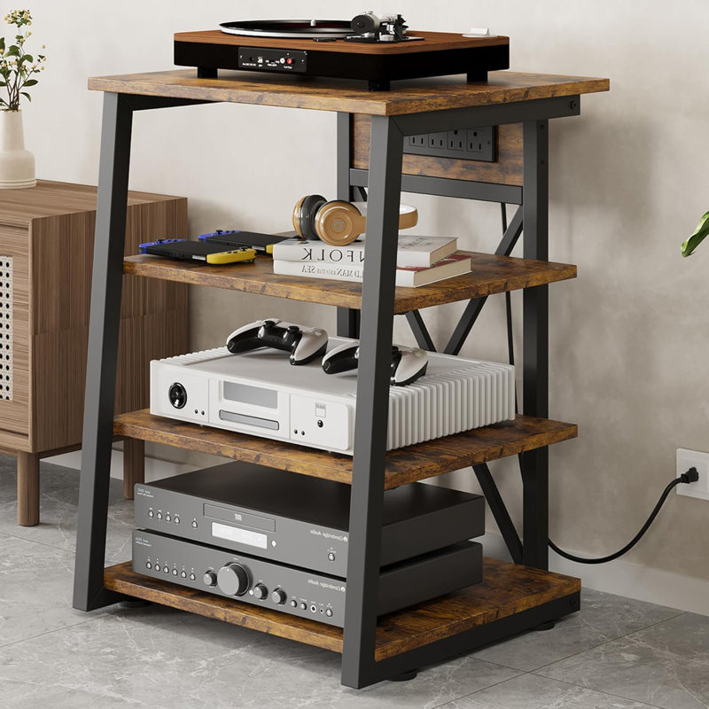 4-Tier AV Media Stand With Power Outlet, 30.5" H x 23.7" W x 18.9" D