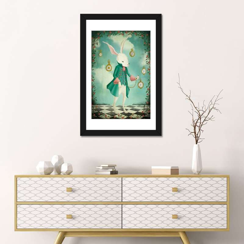 « the white lapin », impression sur toile, H 24 po x l 16 po x P 1 po, Papier avec cadre noir, Blanc