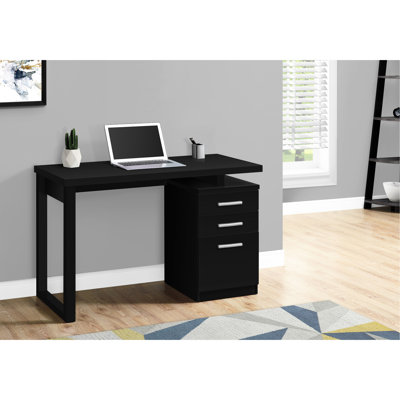 Computer Desk For Home Office, 48"l Black Laminate, Storage Solutions Provided, Modern & Contemporary, Reversible Setup Option