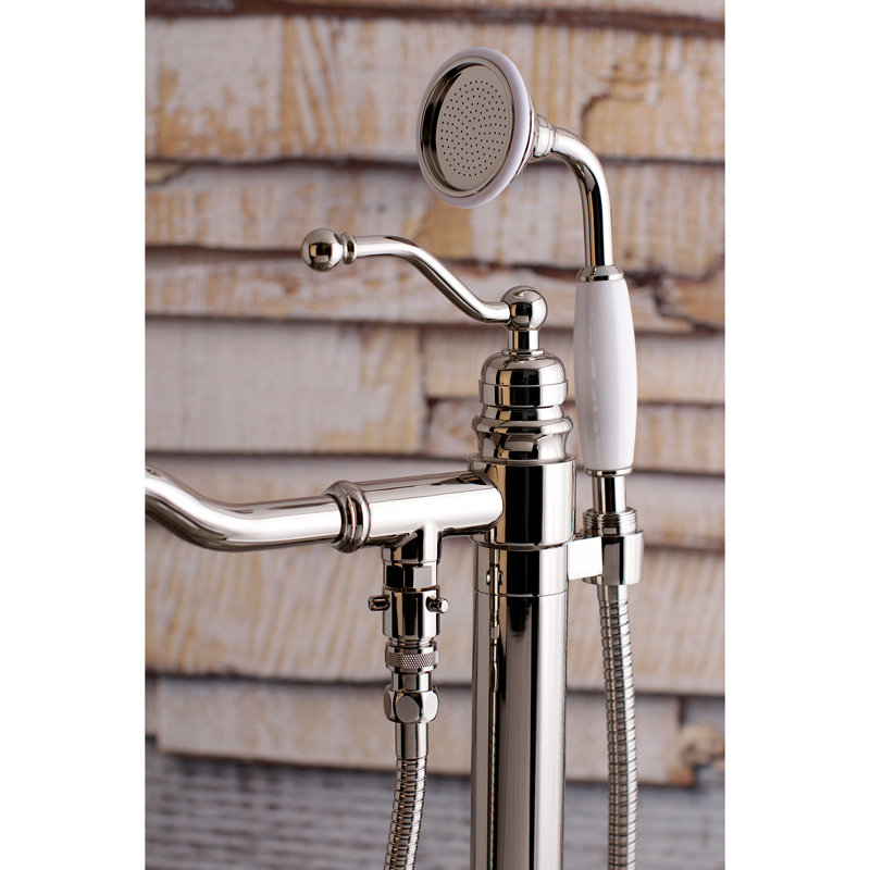 Kingston Brass English Country Single-Handle 1-Hole Freestanding Tub Faucet with Hand Shower, Polished Nickel