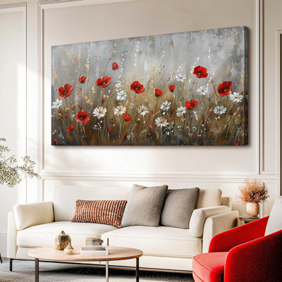 Art mural botanique grand 20 "x 40", impression sur toile florale rouge, art moderne moderne fleurs sauvages pour salon salle de bain chambre cuisine bureau peintures