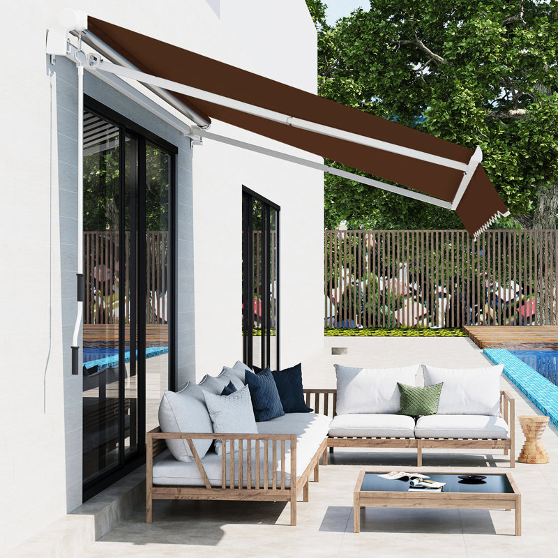 Auvent 13 pi x 8 pi pour patio, terrasse, balcon et eau, manivelle manuelle, café brun Auvent 13 pi x 8 pi brun, tissu aquatique, cour