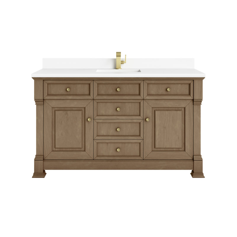 Brookfield Single Vanity, Pecan, White Zeus, Single Hole