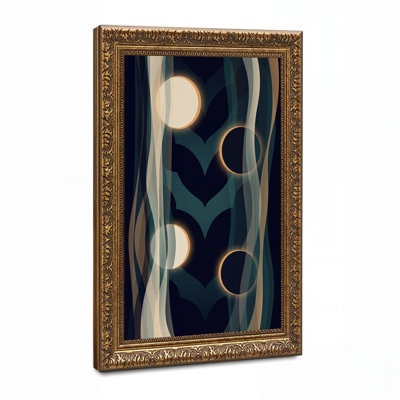 Toile murale d'Halloween : Vagues bleues et turquoise abstraites avec des cercles lumineux