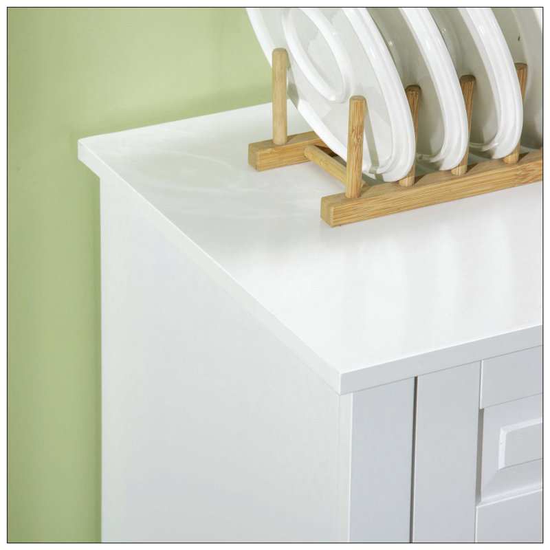 Solid Wood Square Shape Handle 2 Doors Sideboard, White