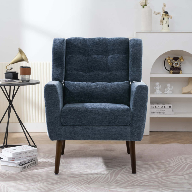 Chaise avec accoudoirs Mid-Century, Chenille bleu foncé