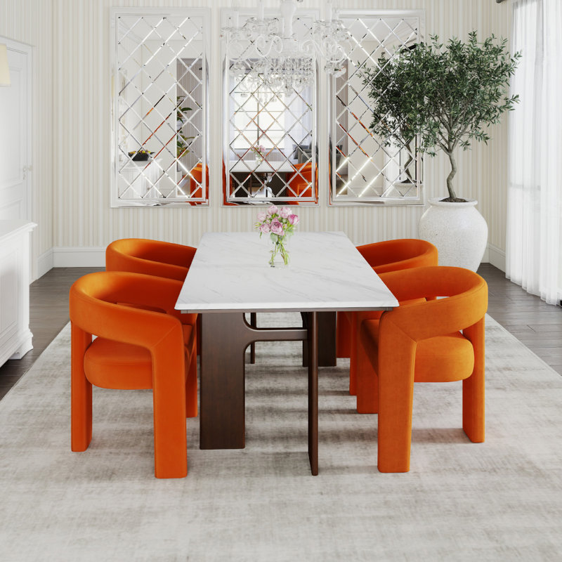 Ensemble de salle à manger moderne, 5 pièces: table, 4 chaises, Orange