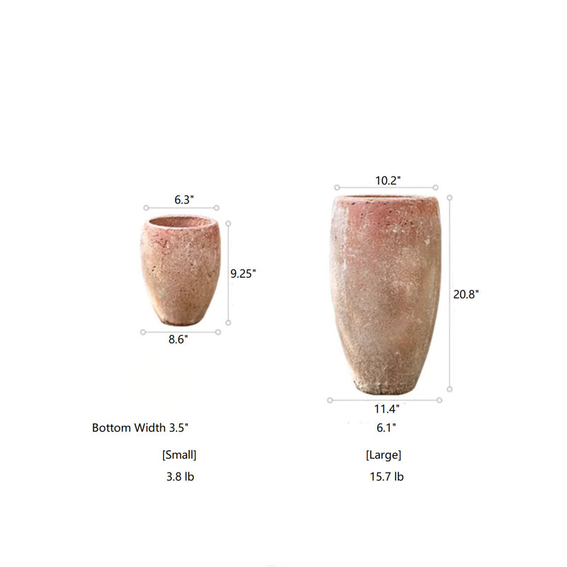 Pot en ciment patiné, H 9,25 po x l 8,6 po x P 6,3 po