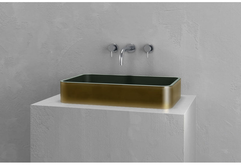 Vast Studio Rectangular Countertop Bathroom Sink, Brass/Green