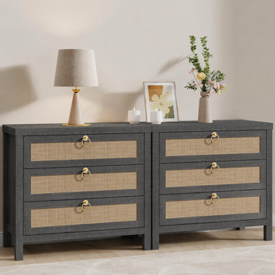 Grande table de chevet avec 3 tiroirs Boho