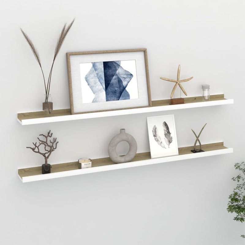 Gracelan 2 Piece Picture Ledge Wall Shelf, 3 cm H x 100 cm W x 9 cm D, White/Sonoma Oak