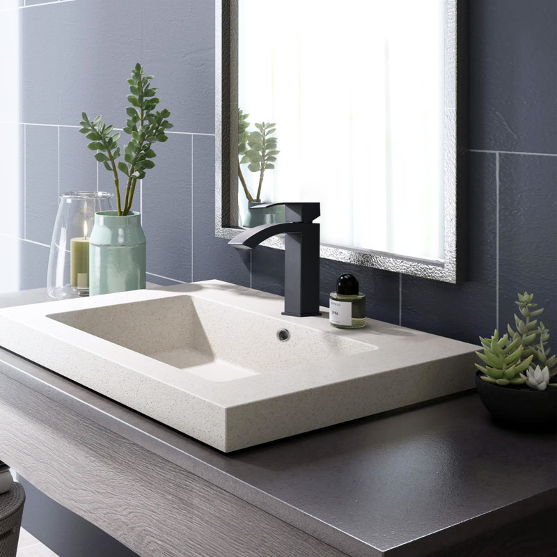 Single Hole Single Handle Waterfall Bathroom Sink Faucet With Pop-up Drain, Matte Black