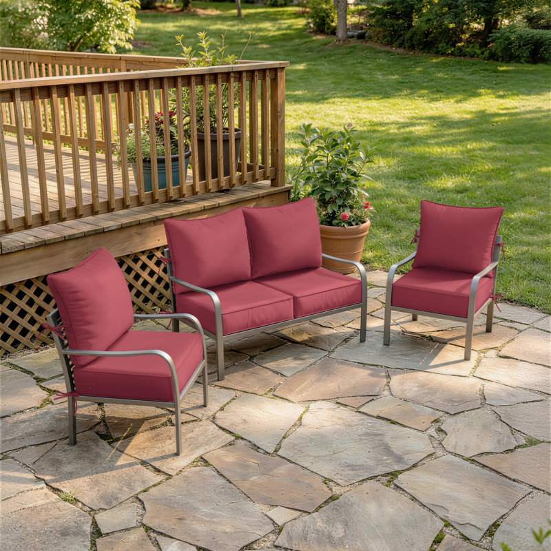 6.5" Outdoor Replacement Cushion Set, Deep Seating Seat / Back Cushion Set, 24" W X 24" D, Set Of 4, Fuchsia Red