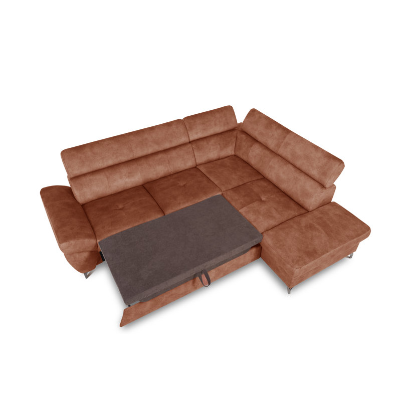 MONTANA Fabric Corner Sofa with Sleeping Function and Storage and Adjustable Headrests, Orange, Right Hand Facing