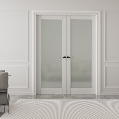 Portes doubles intérieures en bois massif en verre givré 1-Lite