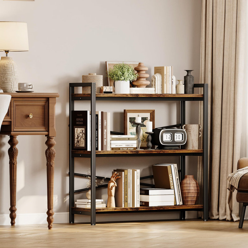 Vintage 3-Tier Bookshelf, 31.49" W X 31.88" H, Industrial Wood And Metal Book Storage Shelf For Living Room/Bedroom/Office