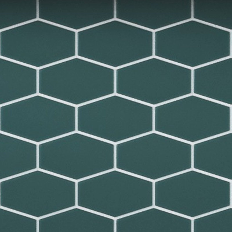 Long Hex 10.60in.x11 in. Glass Mosaic Tile, Marine Matte