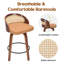 Ensemble de 2 tabourets pivotants, structure en bois moderne avec dossier en rotin, cuir PU pour comptoir de cuisine, tabourets de bar rembourrés Mid-Century-1819916563