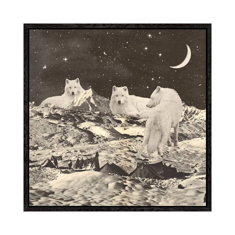 Giant White Wolves On Mountains by Florent Bodart - Print on Canvas, Black Framed, 45.72cm H x 45.72cm W x 3.81cm D