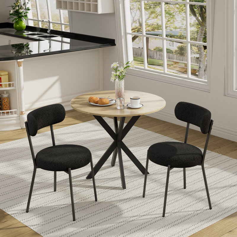 3 Pieces Round Dining Table Set for 2, Black