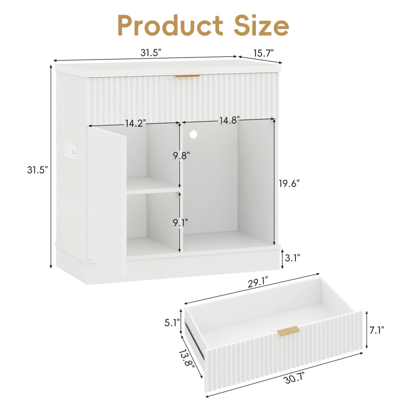 Mobilier moderne pour aquarium avec armoire de rangement, tiroirs, prise électrique et étagères, 31.5", Blanc