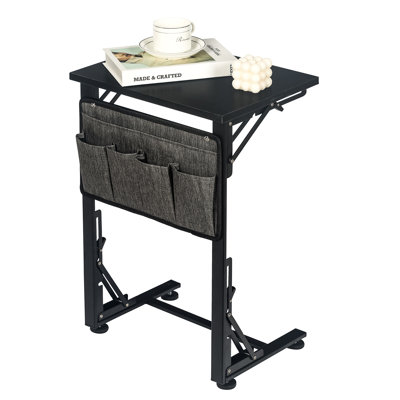 11.8”W  C Shaped End Table,Slide Under Sofa Table With Metal Frame