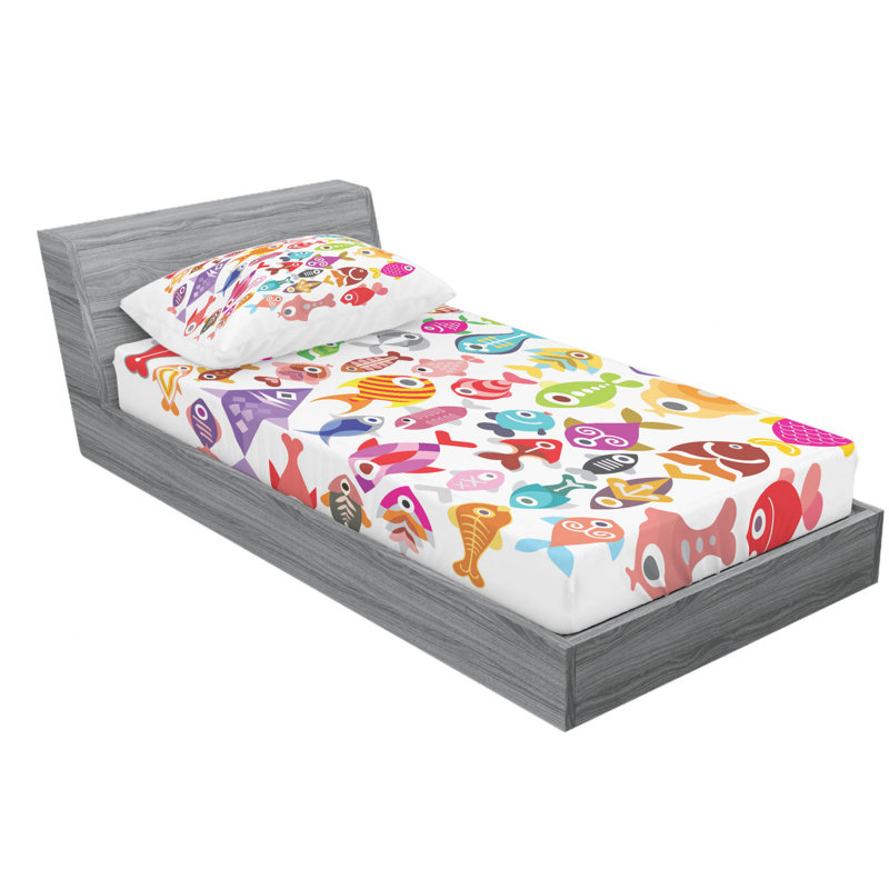 Twin White Multicolor Microfiber Kids Bed Sheet Set