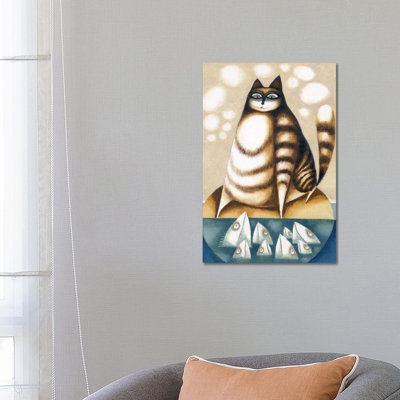 Fish And Big Cat by Art Mirano - Wrapped Canvas Print