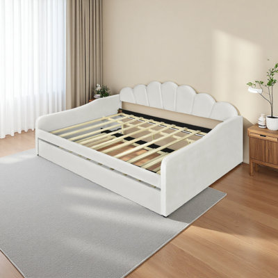 Full Size Upholstery Daybed Frame With Shall Shaped Backrest And Trundle