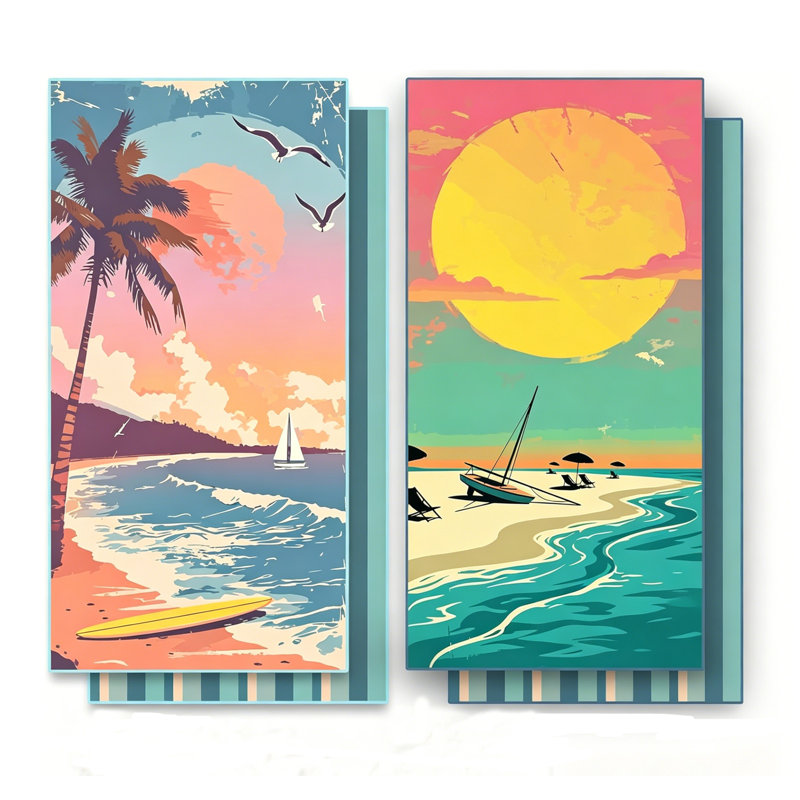 Beach Towel, Coconut Tree and Sunset