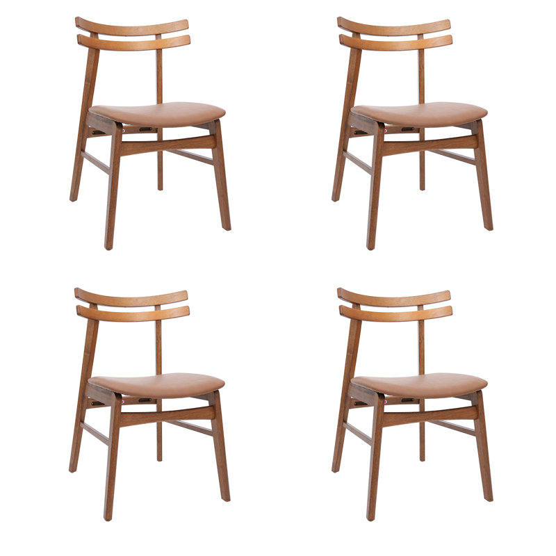 Modern Upholstered Dining Side Chairs With Curved Back & Solid Wood Legs For Dining Room/Living Room