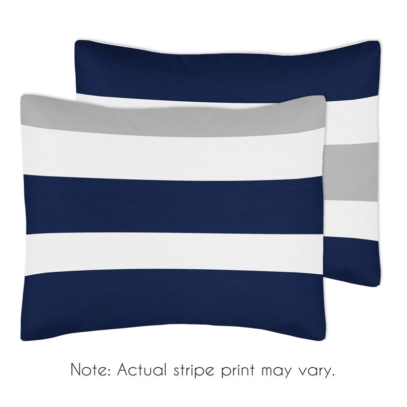 Navy and Gray Striped Full Microfiber Comforter Set