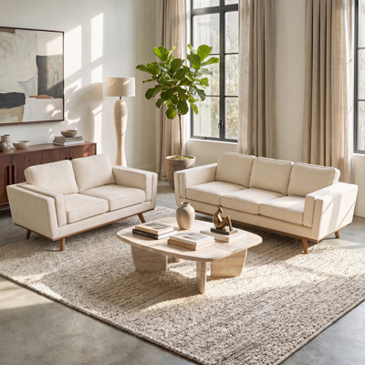 2-Piece Upholstered Square Arm Sofa Set