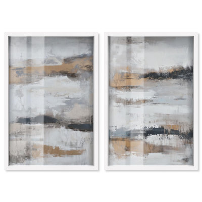 Stratified Slice Duo Shadowbox Print Abstract Wall Decor Set by Art Remedy, Black Frame, 10 x 15