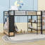 Lit mezzanine en métal avec tiroirs de rangement, armoire ouverte et tablette-1640513053