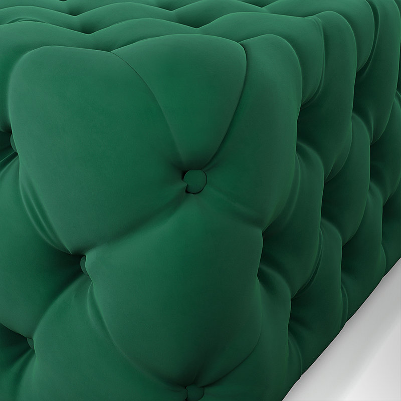 Silkgrass Velvet Tufted Square Footstool Ottoman, Green