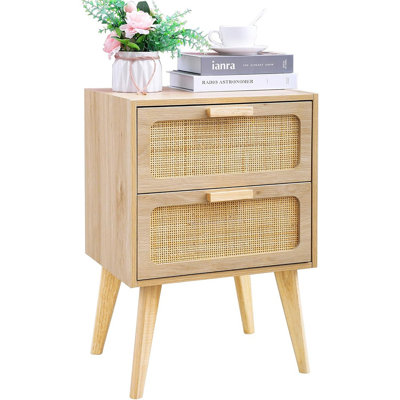 Rattan Nightstand,Boho Bedside With Storage,End Table,Side Table...