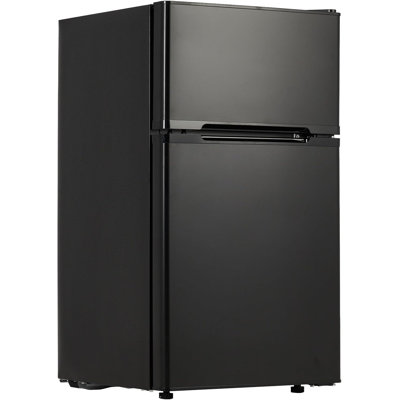 Double Door Mini Fridge with Freezer, 3.1 Cu.Ft - Stainless Steel Compact Refrigerator, Adjustable Thermostat, Removable Glass Shelves for Small Space on Fridge.com
