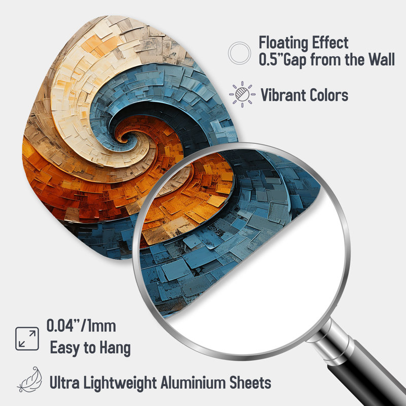Landis Collaged Spiral - Abstract Spirals Unique Shape Print on Metal, Modern Freeform Metal Wall Decor, 35" H x 31" W x 1" D
