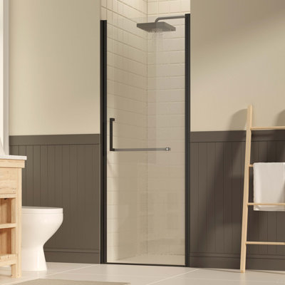 Porte de douche pivotante sans cadre l 27-28 po x H 72 po, portes de verre pivotantes avec verre trempé transparent de 1/4 po (6 mm), film antidéflagrant, installation réversible