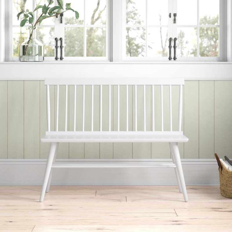 Siège de jardin moderne en bois d'hévéa de couleur unie de 41 po avec coussin de protection Yatts, Blanc